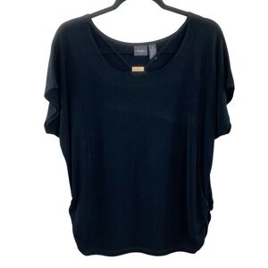 Chico’s Travelers Stretch Black Short Sleeve Top with Gold‎ Accent Sz Large
